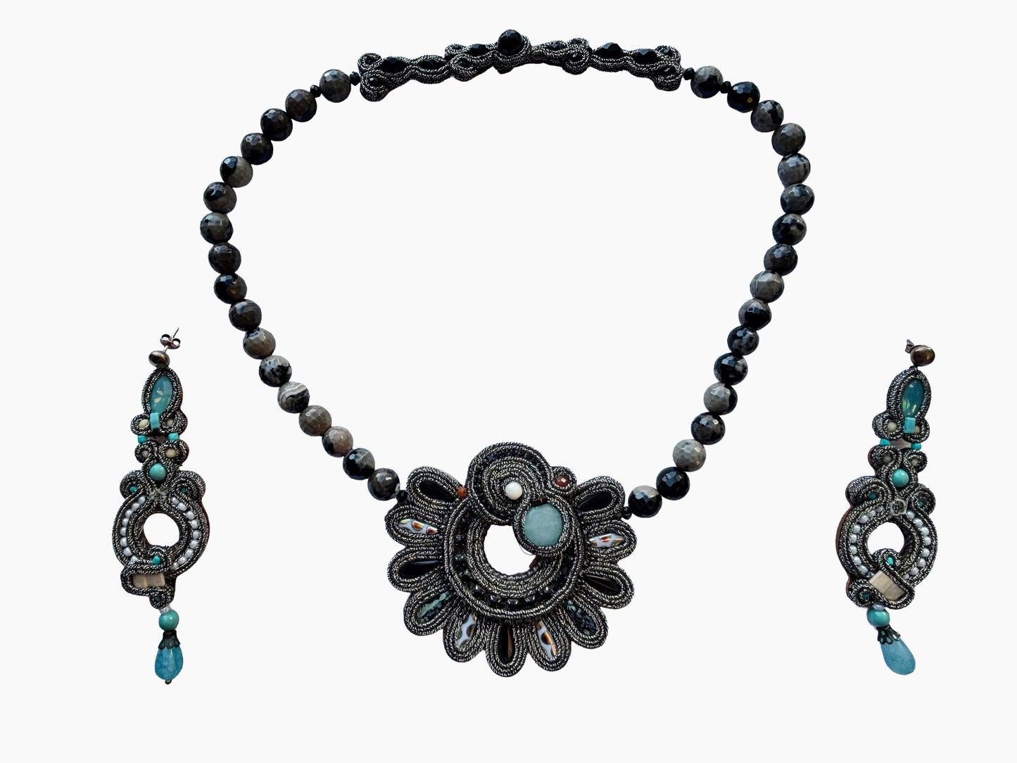 Calypso – Collier con agata nera e acquamarina
