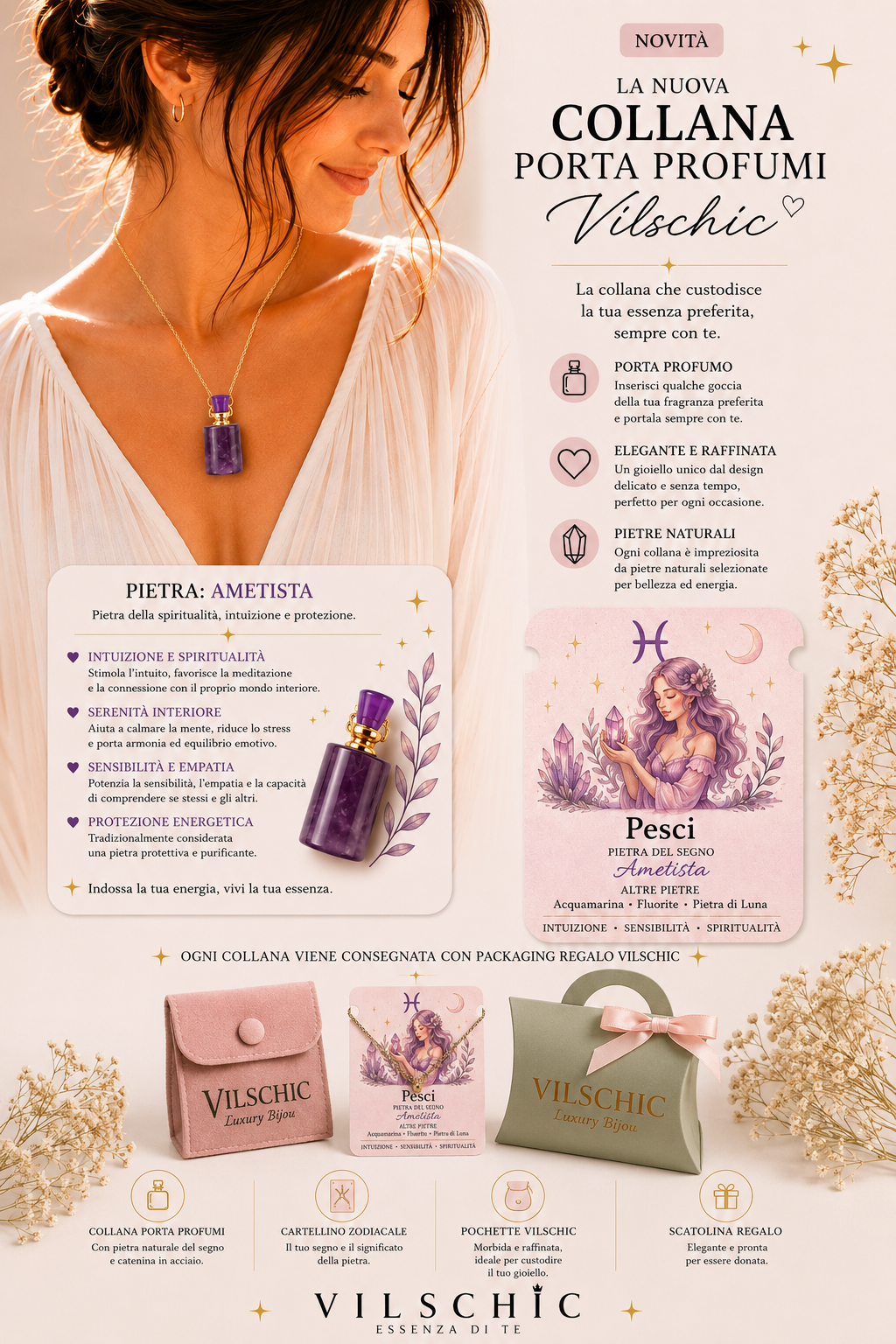 Collana Porta Profumi Pesci – Ametista