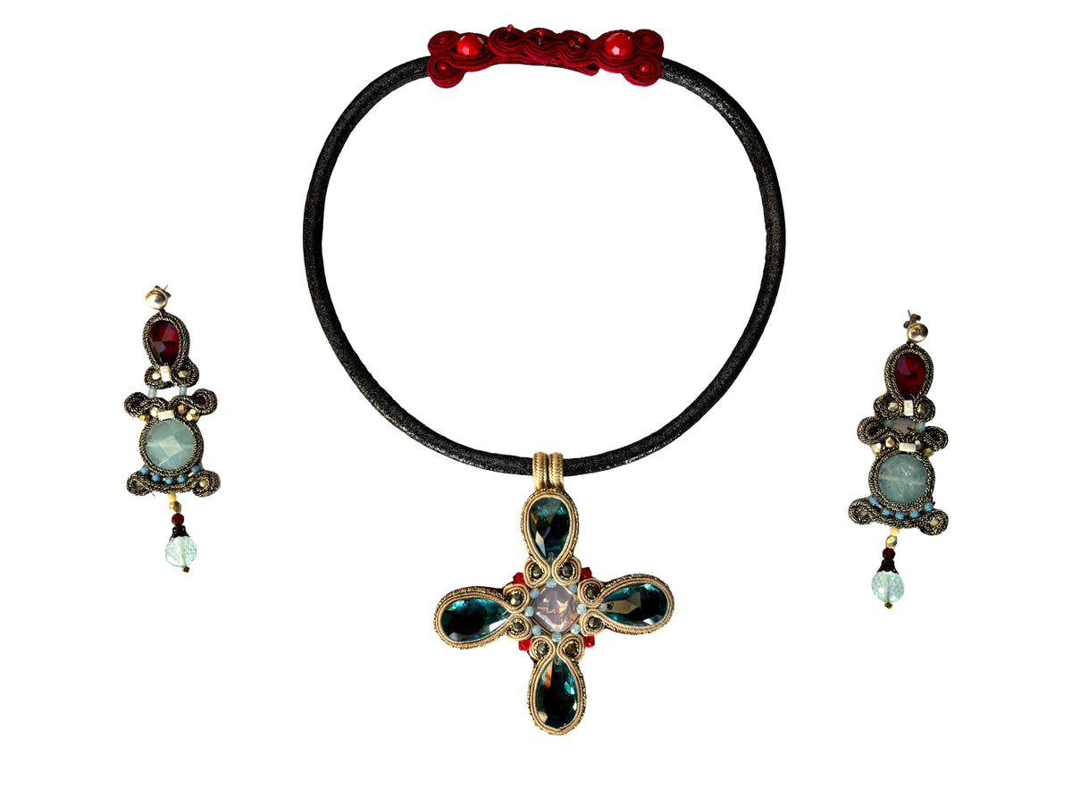 Collana-Cross acquamarina