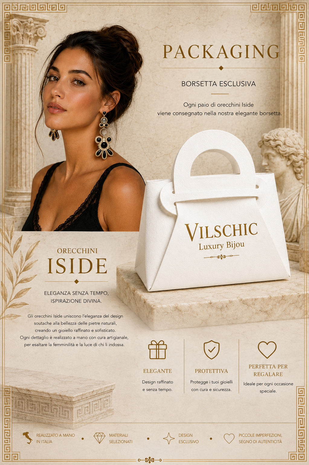 Orecchini Iside – Soutache Luxury Nero e Avorio | Collezione Antica Grecia