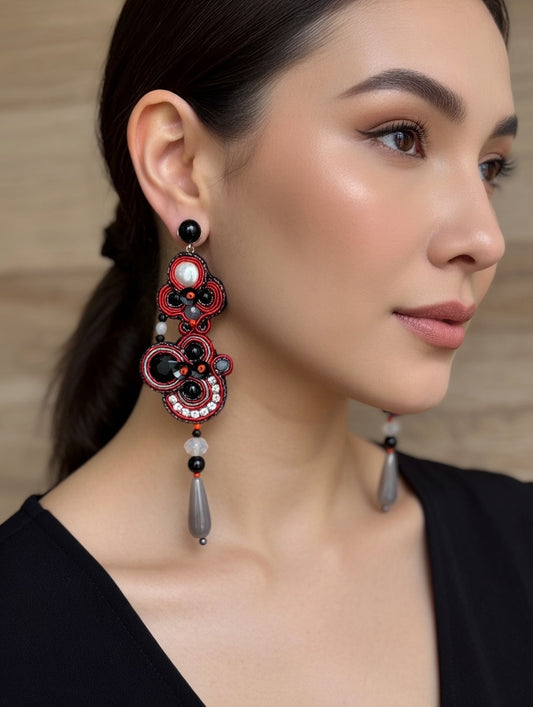 Orecchini Soutache Artigianali “Magma” – Gioielli Rossi Eleganti Fatti a Mano | Vilschic