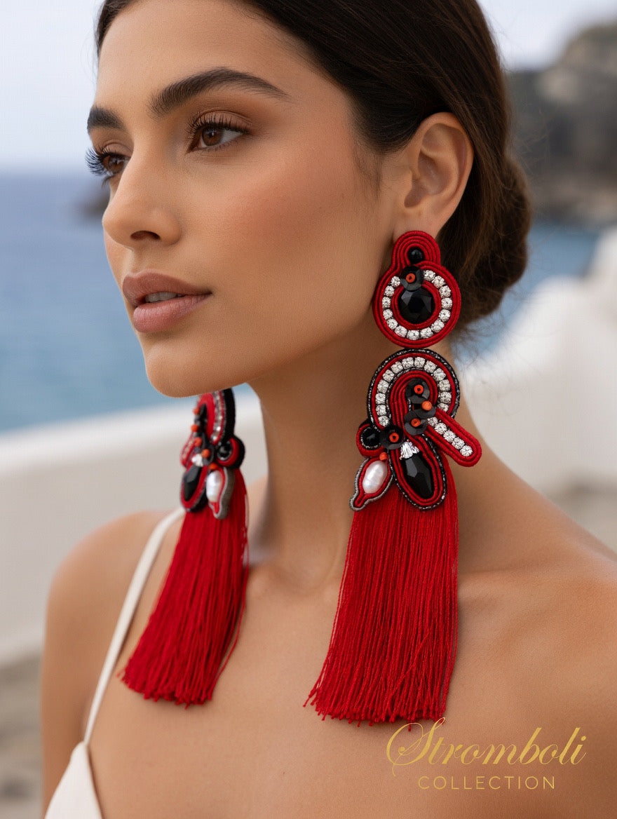 Orecchini Soutache Artigianali “Eruzione” – Rossi Eleganti Fatti a Mano | Vilschic