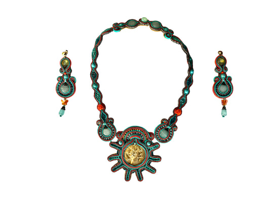 Helios – Collier con cameo vintage, turchese e acquamarina