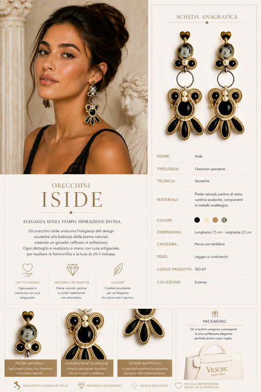 Orecchini Soutache Iside Nero e Oro | Gioielli Artigianali Vilschic
