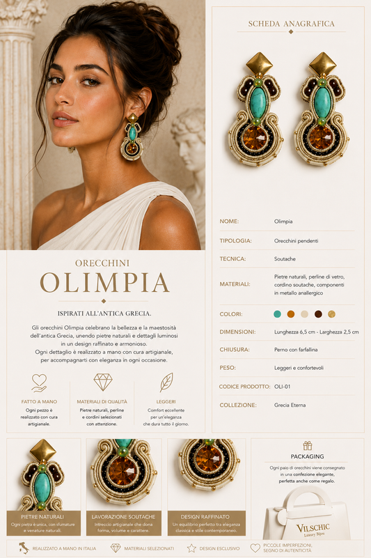 Orecchini Soutache Olimpia Turchese e Oro | Gioielli Artigianali Vilschic