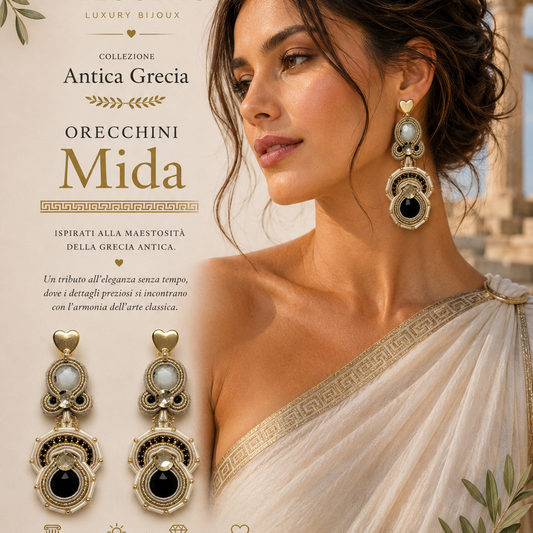Orecchini –Soutache Mida -luxury Bianco Avorio e Nero | Collezione Antica Grecia
