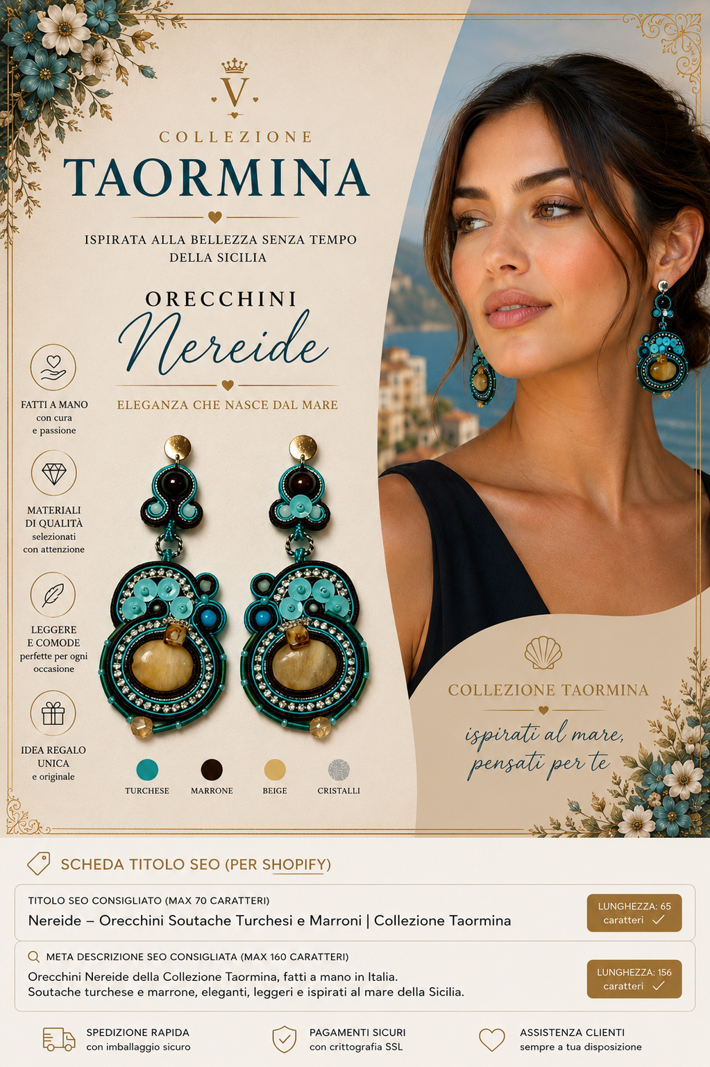 Orecchini Soutache Artigianali Nereide Collezione Taormina